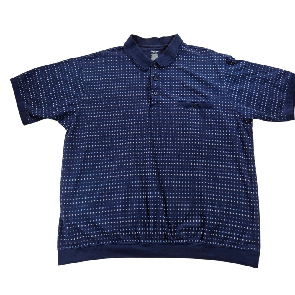 David Taylor Collection Mens XXL Navy Blue Geometric Banded Bottom Polo Shirt